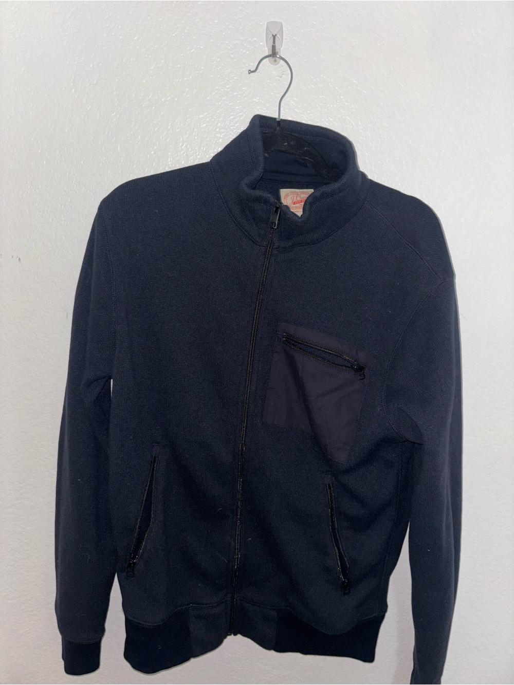 Vintage J Crew Men's Navy Full-Zip Sweater Jacket